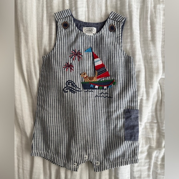 Mud Pie Navy and White Striped Baby Romper - Picture 1 of 2